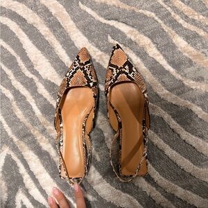 Pointed Toe Slingback Flats in Brown Snake Print